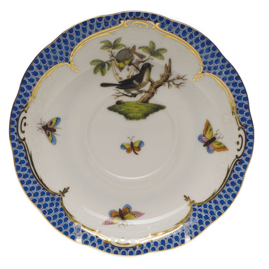 Herend Rothschild Bird Blue Border Tea Saucer - Motif 01 6"d - Blue Border