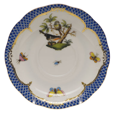 Herend Rothschild Bird Blue Border Tea Saucer - Motif 02 6"d - Blue Border