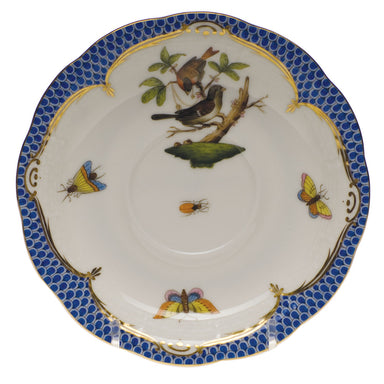 Herend Rothschild Bird Blue Border Tea Saucer - Motif 04 6"d - Blue Border