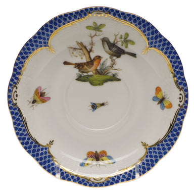 Herend Rothschild Bird Blue Border Tea Saucer - Motif 05 6"d - Blue Border