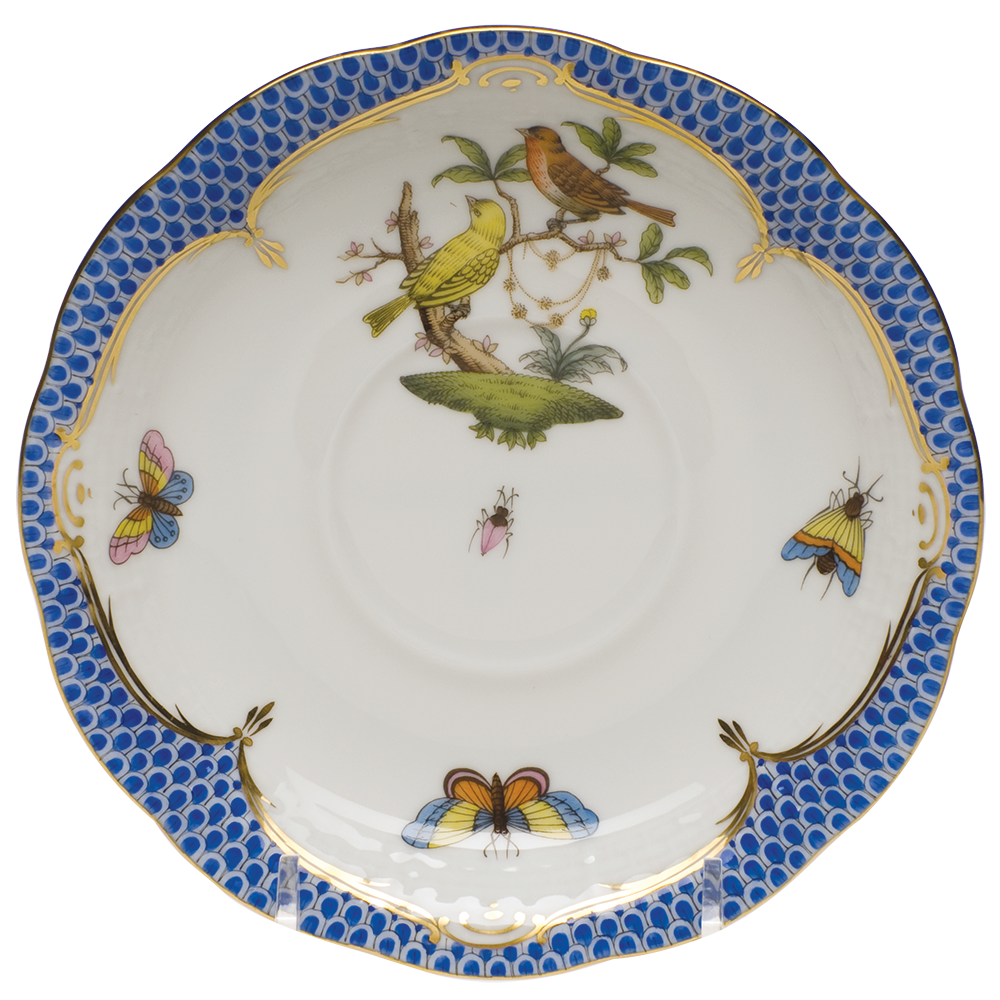 Rothschild Bird Blue Border Tea Saucer - Motif 06 6"d