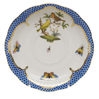 Herend Rothschild Bird Blue Border Tea Saucer - Motif 06 6"d - Blue Border