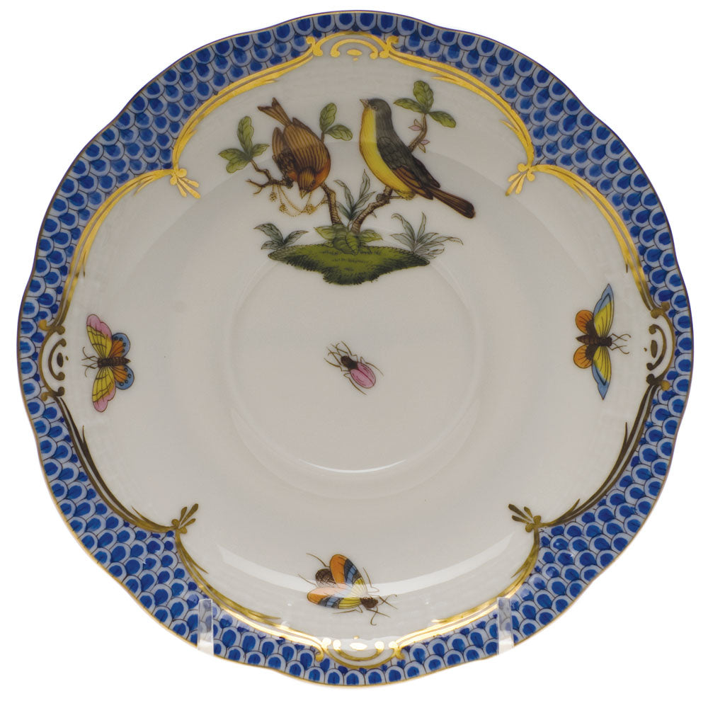 Herend Rothschild Bird Blue Border Tea Saucer - Motif 07 6"d - Blue Border