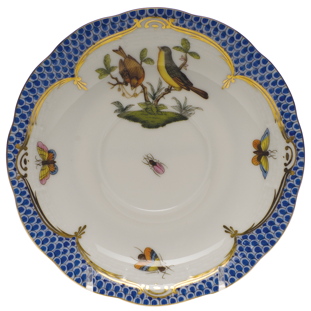 Rothschild Bird Blue Border Tea Saucer - Motif 07 6"d