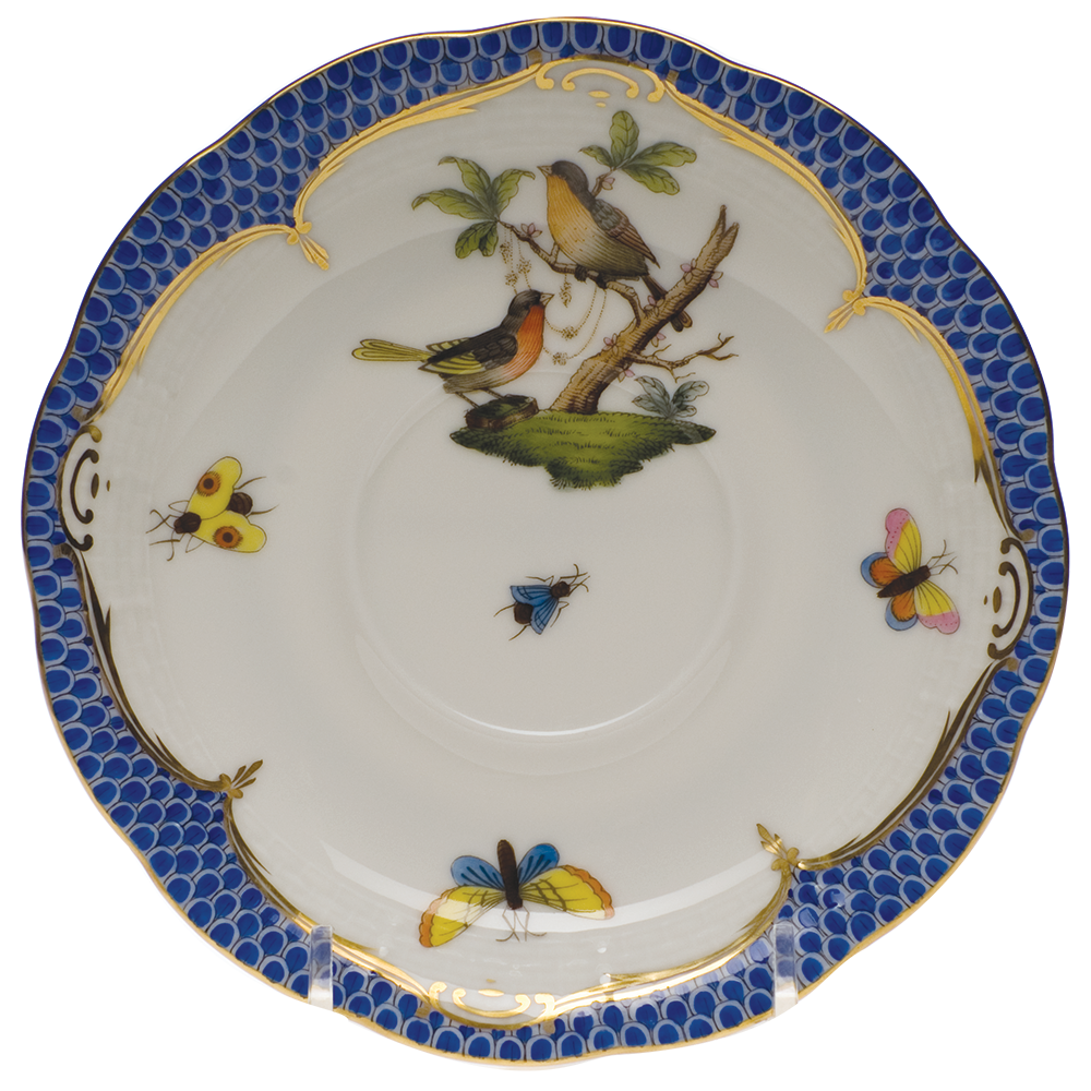 Rothschild Bird Blue Border Tea Saucer - Motif 08 6"d