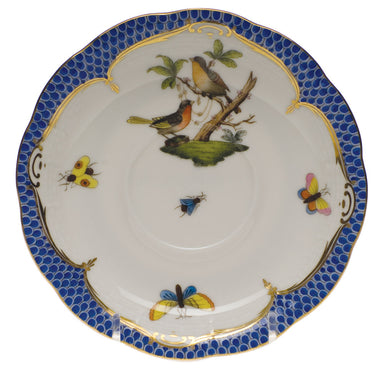 Herend Rothschild Bird Blue Border Tea Saucer - Motif 08 6"d - Blue Border