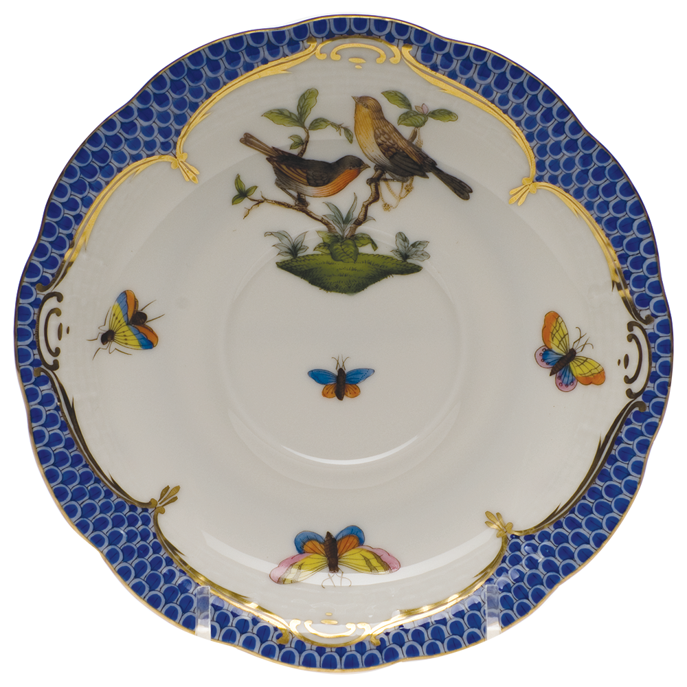 Rothschild Bird Blue Border Tea Saucer - Motif 09 6"d