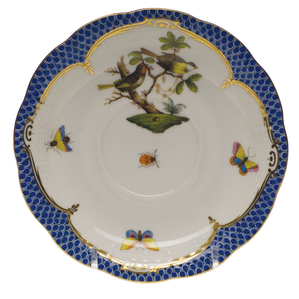 Herend Rothschild Bird Blue Border Tea Saucer - Motif 11 6"d - Blue Border