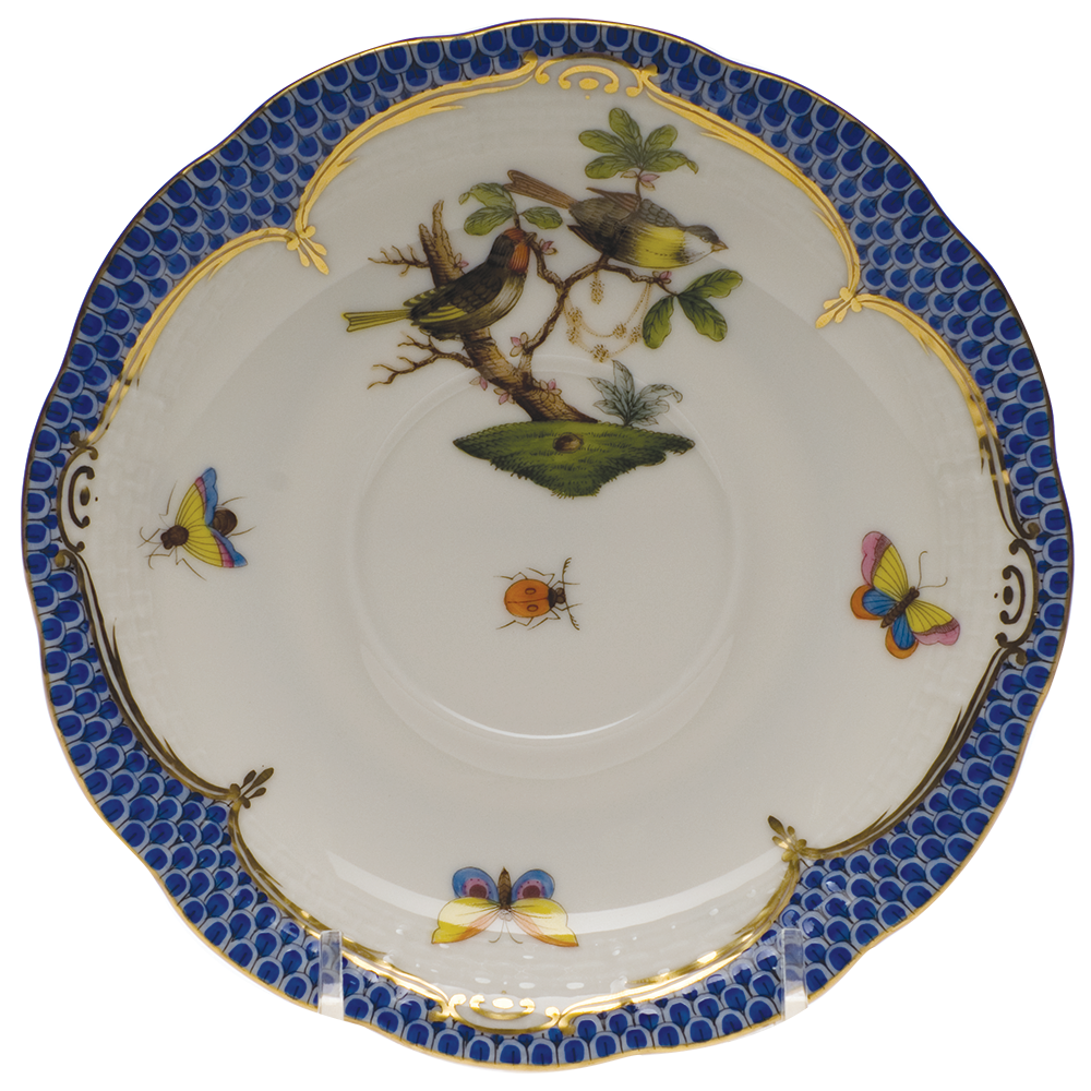 Rothschild Bird Blue Border Tea Saucer - Motif 11 6"d