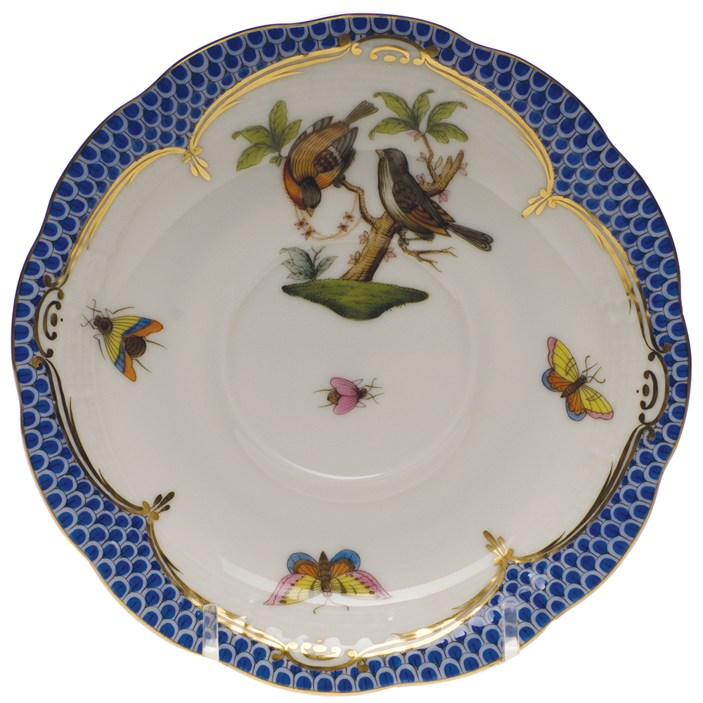 Rothschild Bird Blue Border Tea Saucer - Motif 12 6"d