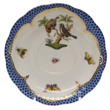 Herend Rothschild Bird Blue Border Tea Saucer - Motif 12 6"d - Blue Border