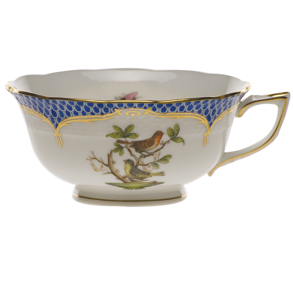 Rothschild Bird Blue Border Tea Cup - Motif 03 (8 Oz) - Blue Border
