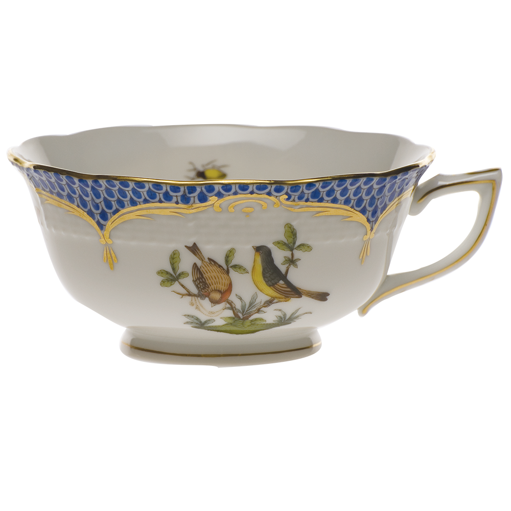 Rothschild Bird Blue Border Tea Cup - Motif 07 (8 Oz) - Blue Border