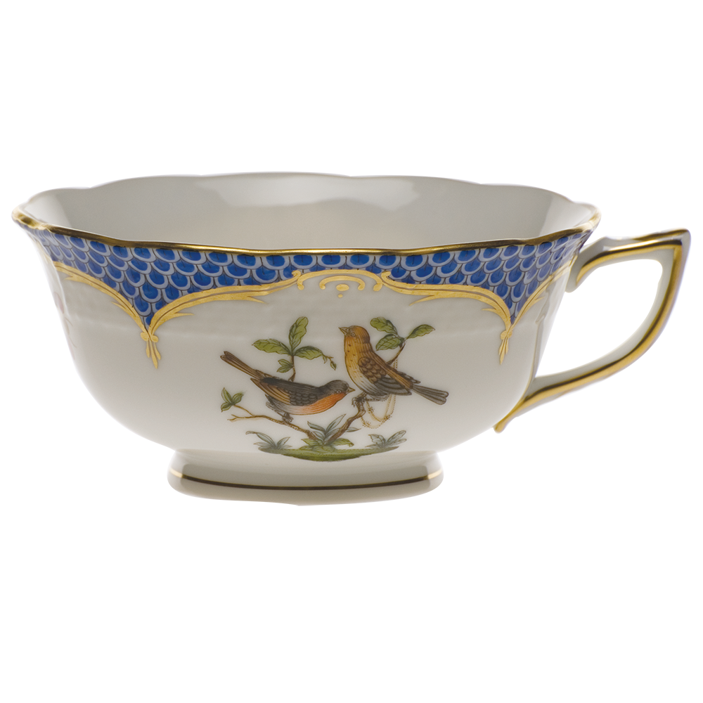 Rothschild Bird Blue Border Tea Cup - Motif 09 (8 Oz) - Blue Border