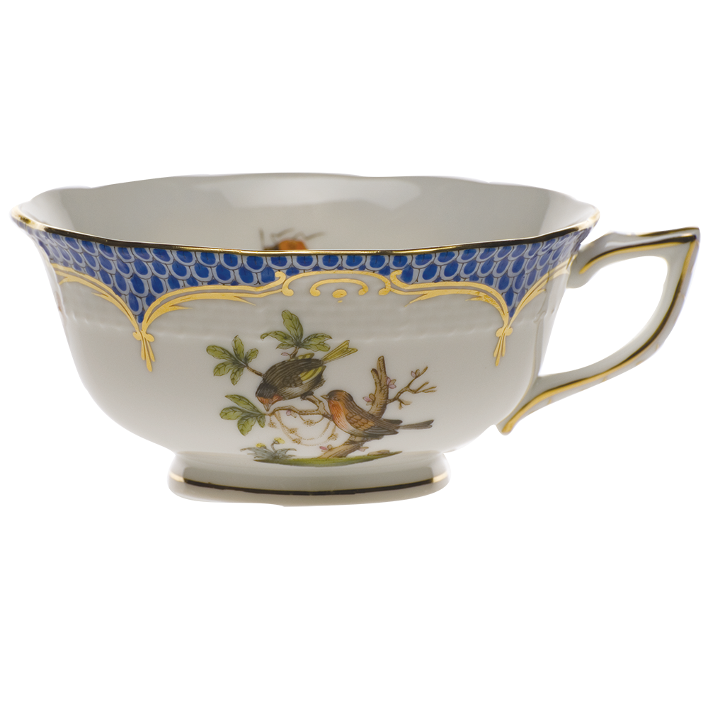 Rothschild Bird Blue Border Tea Cup - Motif 10 (8 Oz) - Blue Border