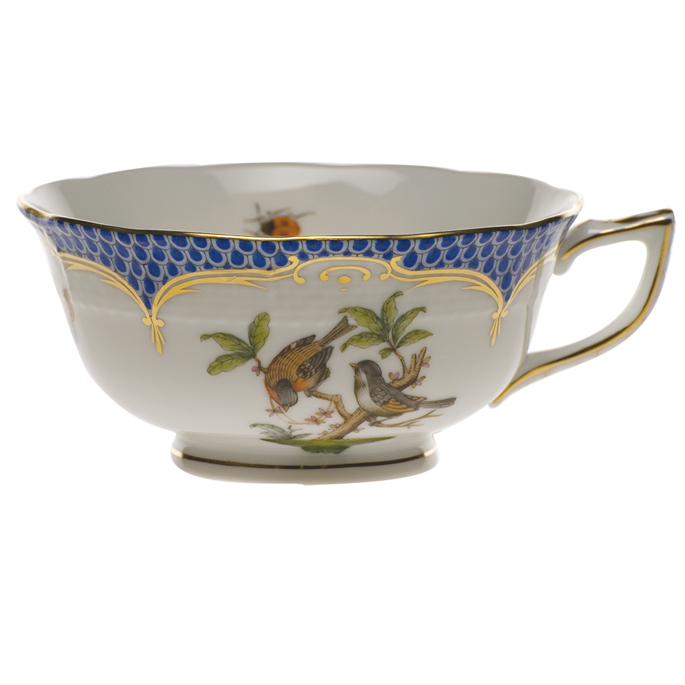 Rothschild Bird Blue Border Tea Cup - Motif 12 (8 Oz) - Blue Border