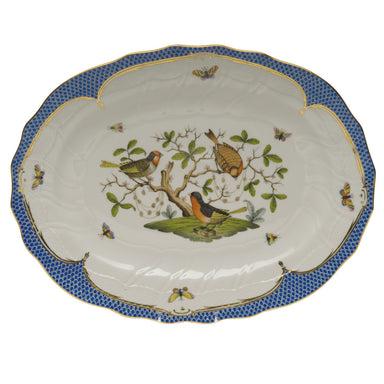 Herend Rothschild Bird Blue Border Platter  17"l X 12.5"w - Blue Border