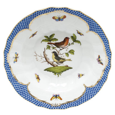 Herend Rothschild Bird Blue Border Rim Soup - Motif 02 9.5"d - Blue Border