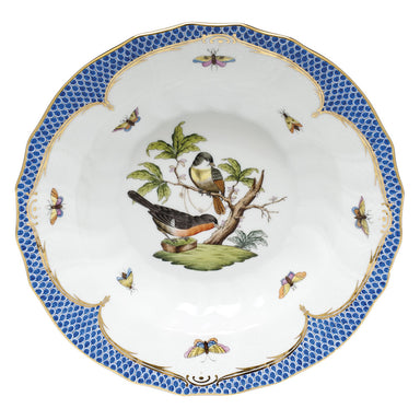 Herend Rothschild Bird Blue Border Rim Soup - Motif 03 9.5"d - Blue Border