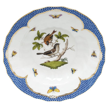 Herend Rothschild Bird Blue Border Rim Soup - Motif 04 9.5"d - Blue Border