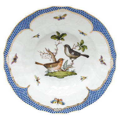 Herend Rothschild Bird Blue Border Rim Soup - Motif 05 9.5"d - Blue Border