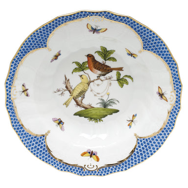 Herend Rothschild Bird Blue Border Rim Soup - Motif 06 9.5"d - Blue Border