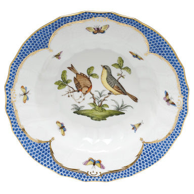 Herend Rothschild Bird Blue Border Rim Soup - Motif 07 9.5"d - Blue Border