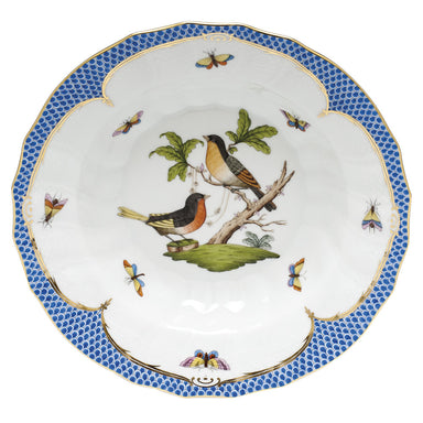 Herend Rothschild Bird Blue Border Rim Soup - Motif 08 9.5"d - Blue Border