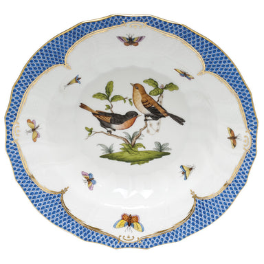 Herend Rothschild Bird Blue Border Rim Soup - Motif 09 9.5"d - Blue Border