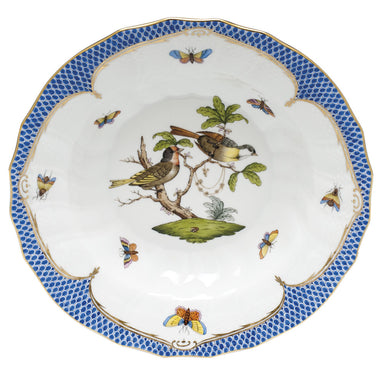 Herend Rothschild Bird Blue Border Rim Soup - Motif 11 9.5"d - Blue Border