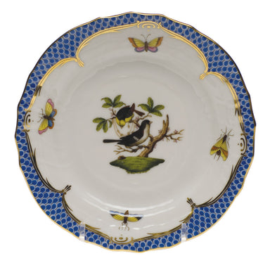 Herend Rothschild Bird Blue Border Bread And Butter Plate - Mo 01 6"d - Blue Border