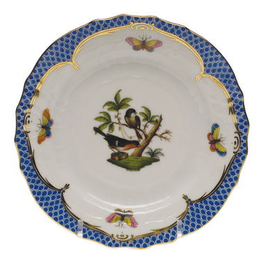 Herend Rothschild Bird Blue Border Bread And Butter Plate - Mo 02 6"d - Blue Border