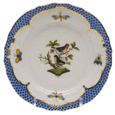 Herend Rothschild Bird Blue Border Bread And Butter Plate - Mo 03 6"d - Blue Border