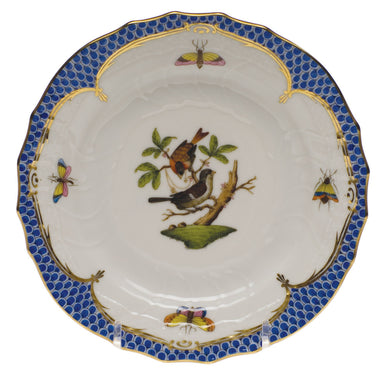 Herend Rothschild Bird Blue Border Bread And Butter Plate - Mo 04 6"d - Blue Border