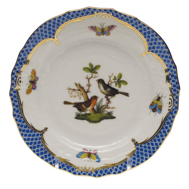 Herend Rothschild Bird Blue Border Bread And Butter Plate - Mo 05 6"d - Blue Border