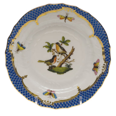 Herend Rothschild Bird Blue Border Bread And Butter Plate - Mo 08 6"d - Blue Border