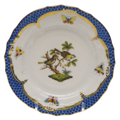 Herend Rothschild Bird Blue Border Bread And Butter Plate - Mo 11 6"d - Blue Border