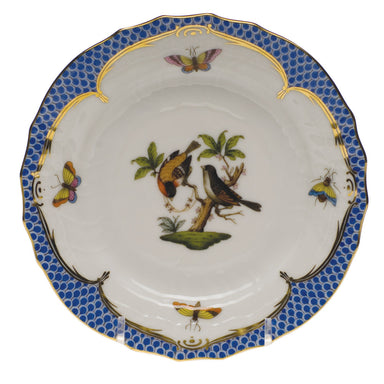 Herend Rothschild Bird Blue Border Bread And Butter Plate - Mo 12 6"d - Blue Border