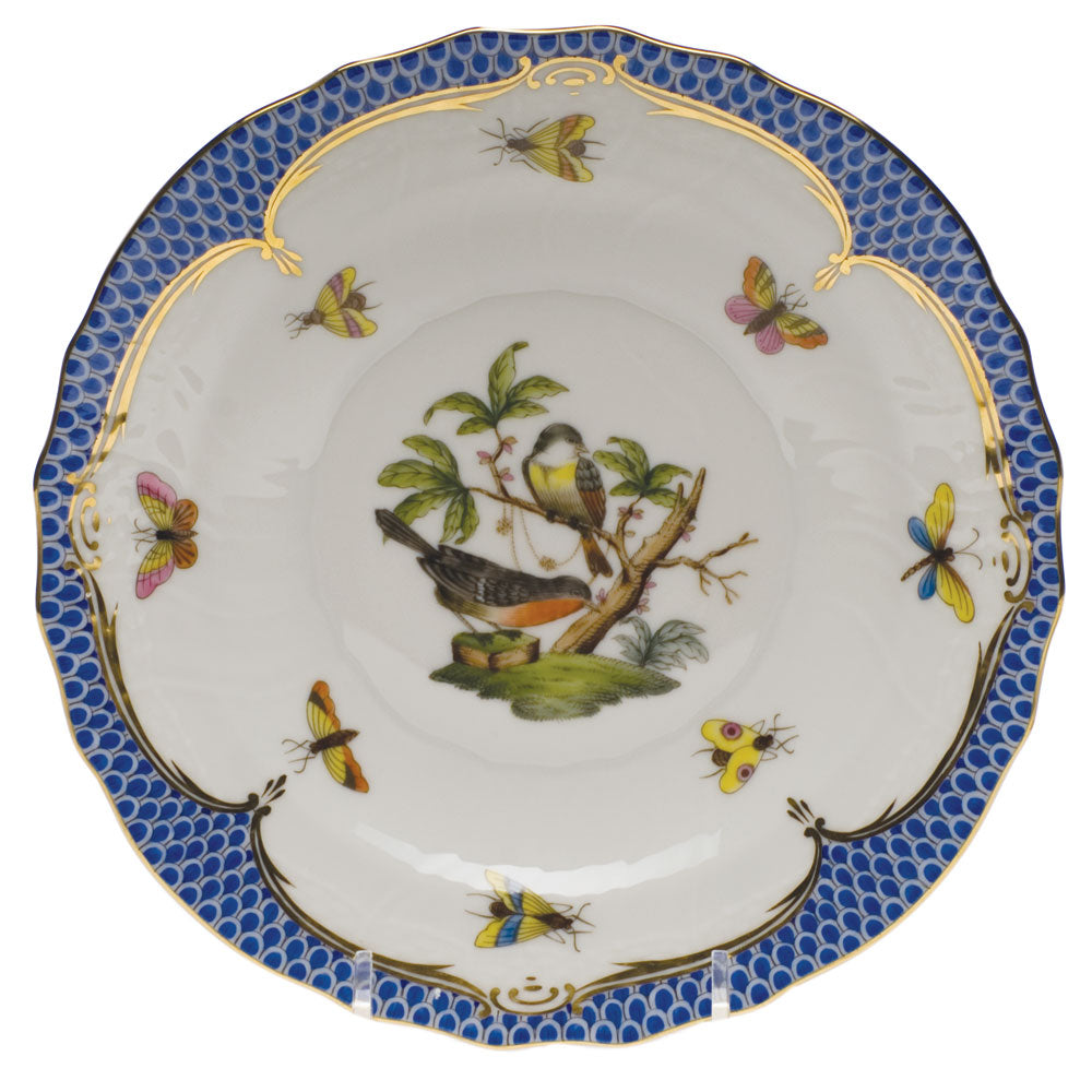 Herend Rothschild Bird Blue Border Salad Plate - Motif 02 7.5"d - Blue Border