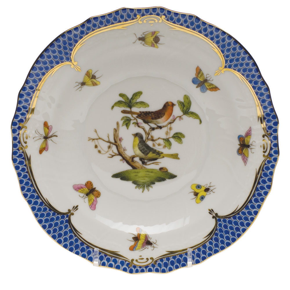 Herend Rothschild Bird Blue Border Salad Plate - Motif 03 7.5"d - Blue Border