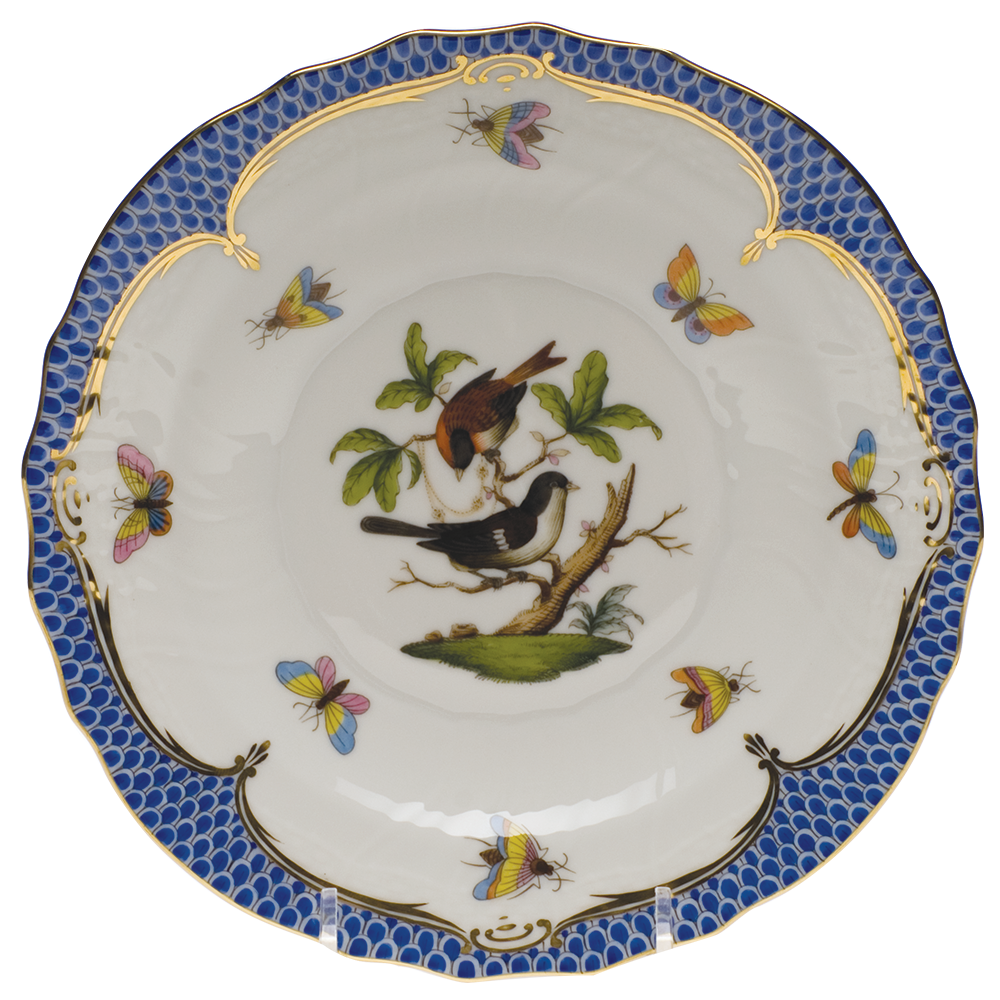 Rothschild Bird Blue Border Salad Plate - Motif 04 7.5"d