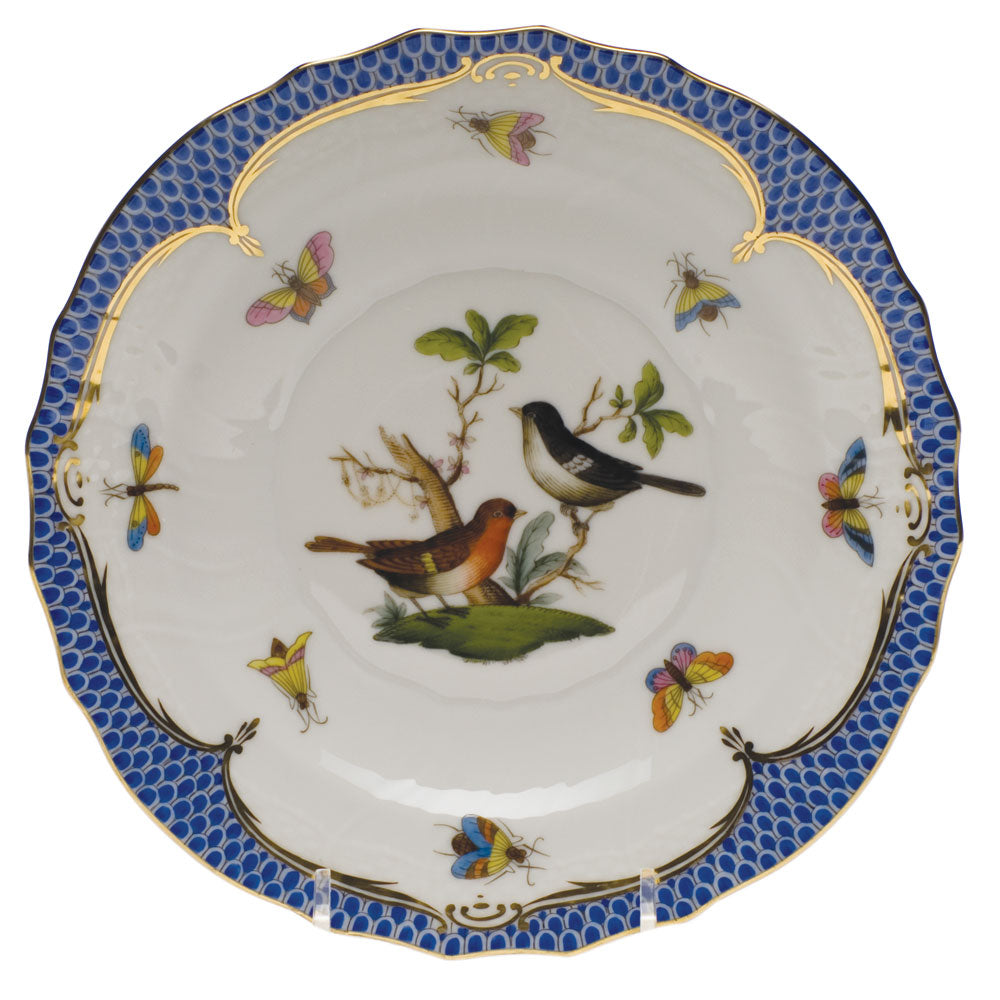 Herend Rothschild Bird Blue Border Salad Plate - Motif 05 7.5"d - Blue Border