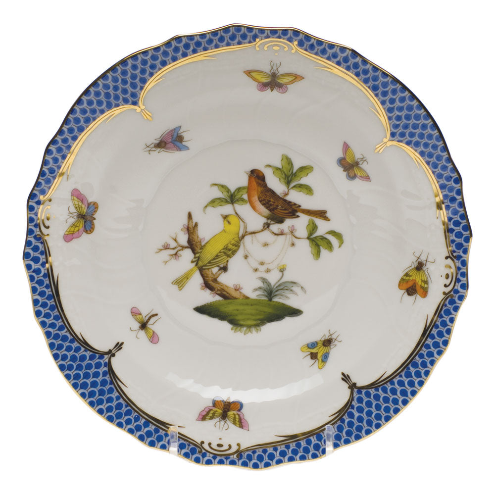 Herend Rothschild Bird Blue Border Salad Plate - Motif 06 7.5"d - Blue Border