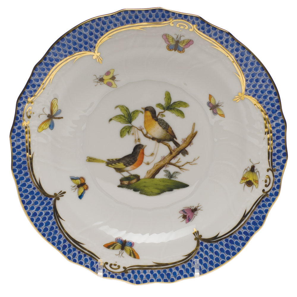 Herend Rothschild Bird Blue Border Salad Plate - Motif 08 7.5"d - Blue Border