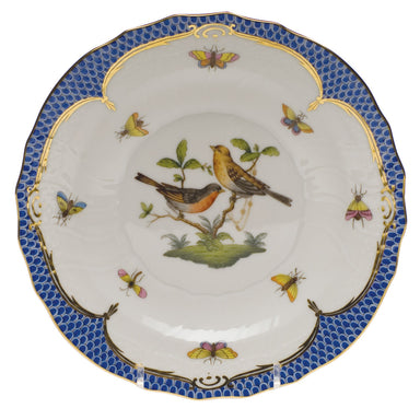 Herend Rothschild Bird Blue Border Salad Plate - Motif 09 7.5"d - Blue Border