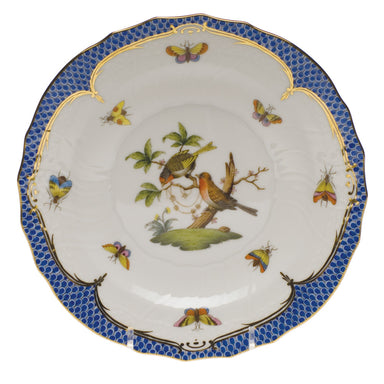 Herend Rothschild Bird Blue Border Salad Plate - Motif 10 7.5"d - Blue Border