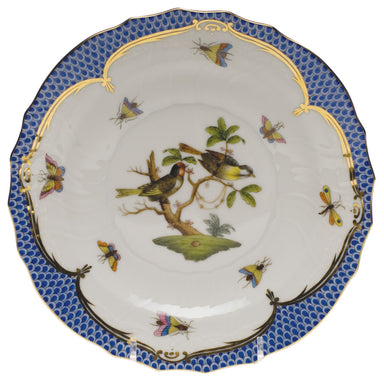 Herend Rothschild Bird Blue Border Salad Plate - Motif 11 7.5"d - Blue Border