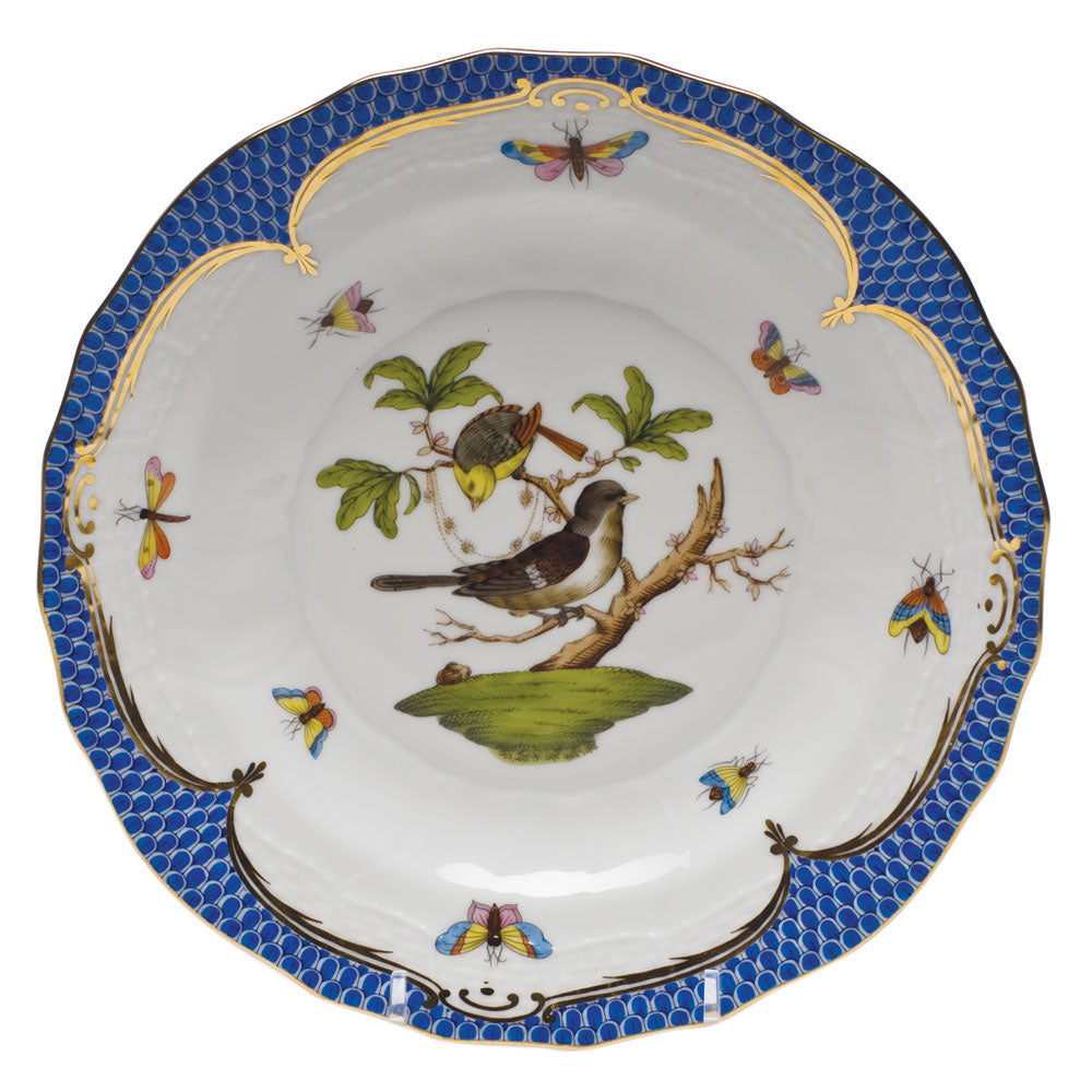 Herend Rothschild Bird Blue Border Dessert Plate - Motif 01 8.25"d - Blue Border