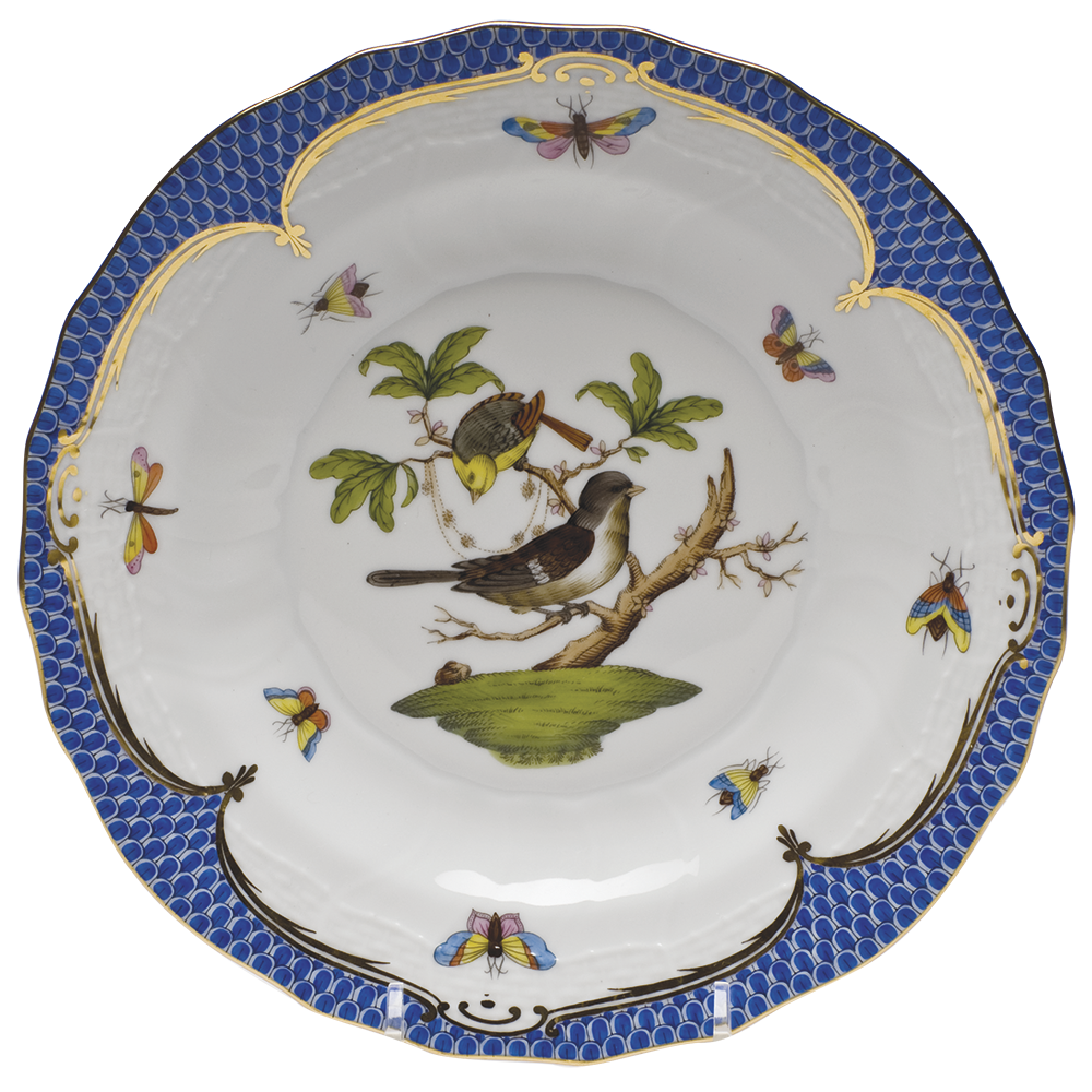 Rothschild Bird Blue Border Dessert Plate - Motif 01 8.25"d