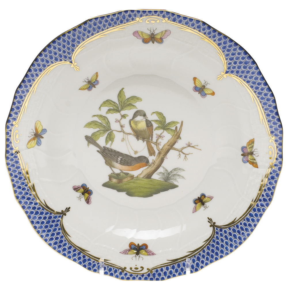 Rothschild Bird Blue Border Dessert Plate - Motif 02 8.25"d